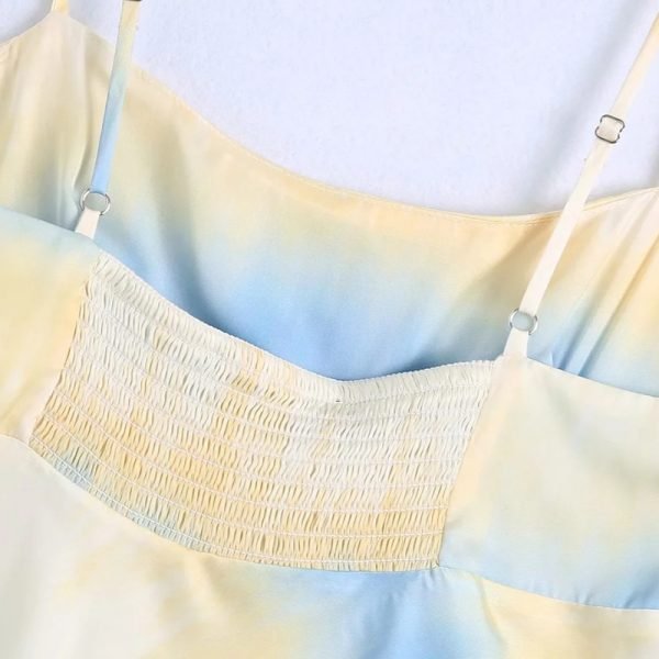 Summer Women Tie Dye Printing Satin Suspender Mini Dress Female Sleeveless Clothes Casual Lady Loose Vestido D7676