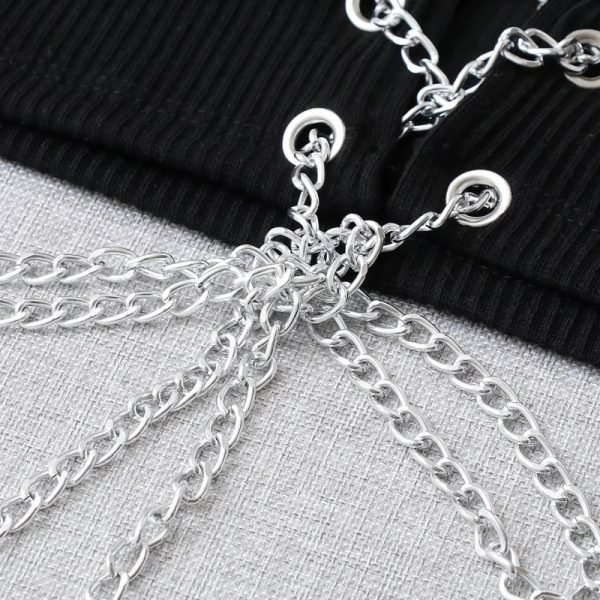 Summer Women Chain Decoration Hollow Sexy Knitted Short Tank T Shirt Casual Female O Neck Slim Crop Tops T1512