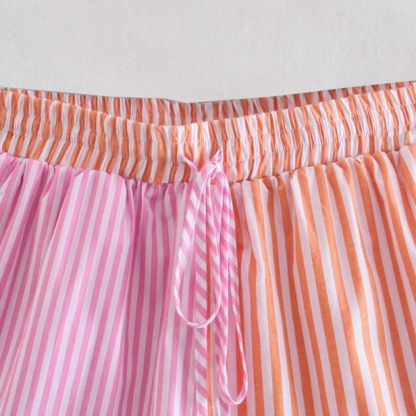 Summer Women Contrast Color Splicing Striped Shorts Casual Female Elastic Waist Loose Clothes P2106