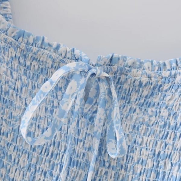 Summer Women Floral Printing Square Collar Slim Elastic Mini Dress Female Puff Sleeve Clothes Casual Lady Vestido D7791